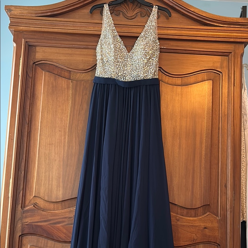 Elegant Sequin Navy Evening Gown